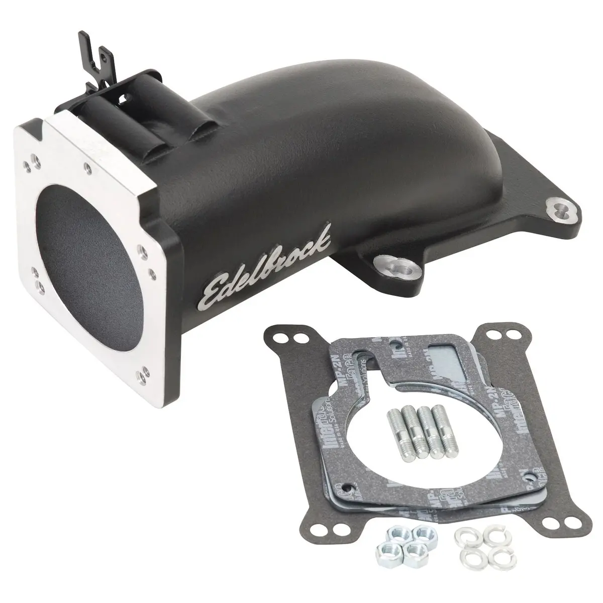 Edelbrock Throttle Body Intake Elbow #38473 Ultra Low, 90Mm Opening, Black Powder Coated 1