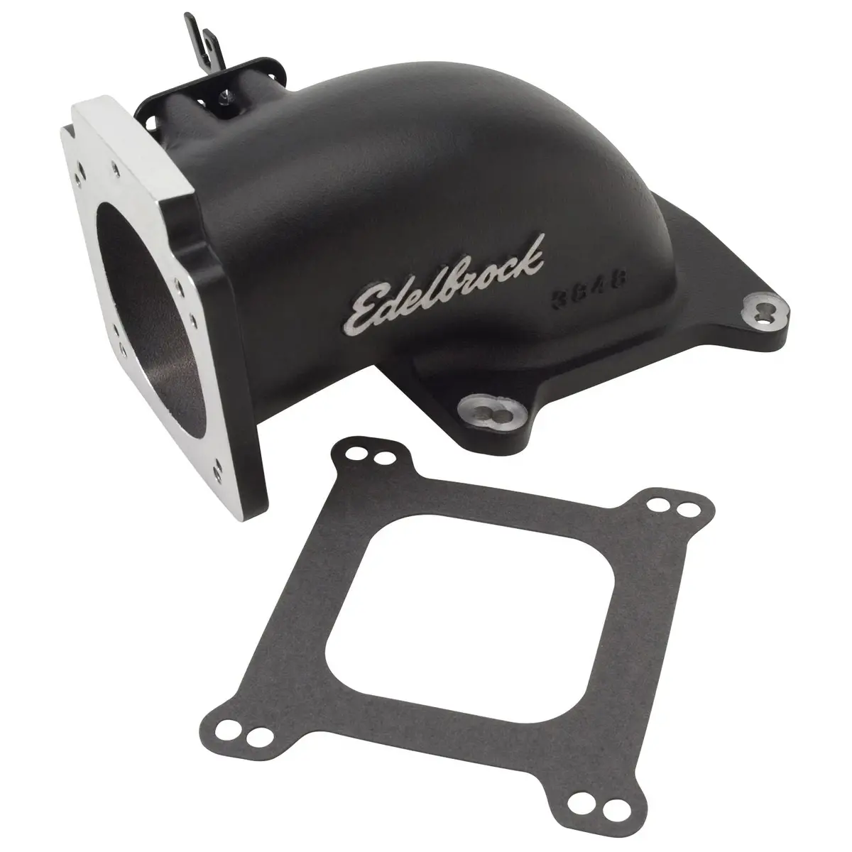 Edelbrock Throttle Body Intake Elbow #38483 Low Profile, 90Mm Opening, Black Powder Coated 1