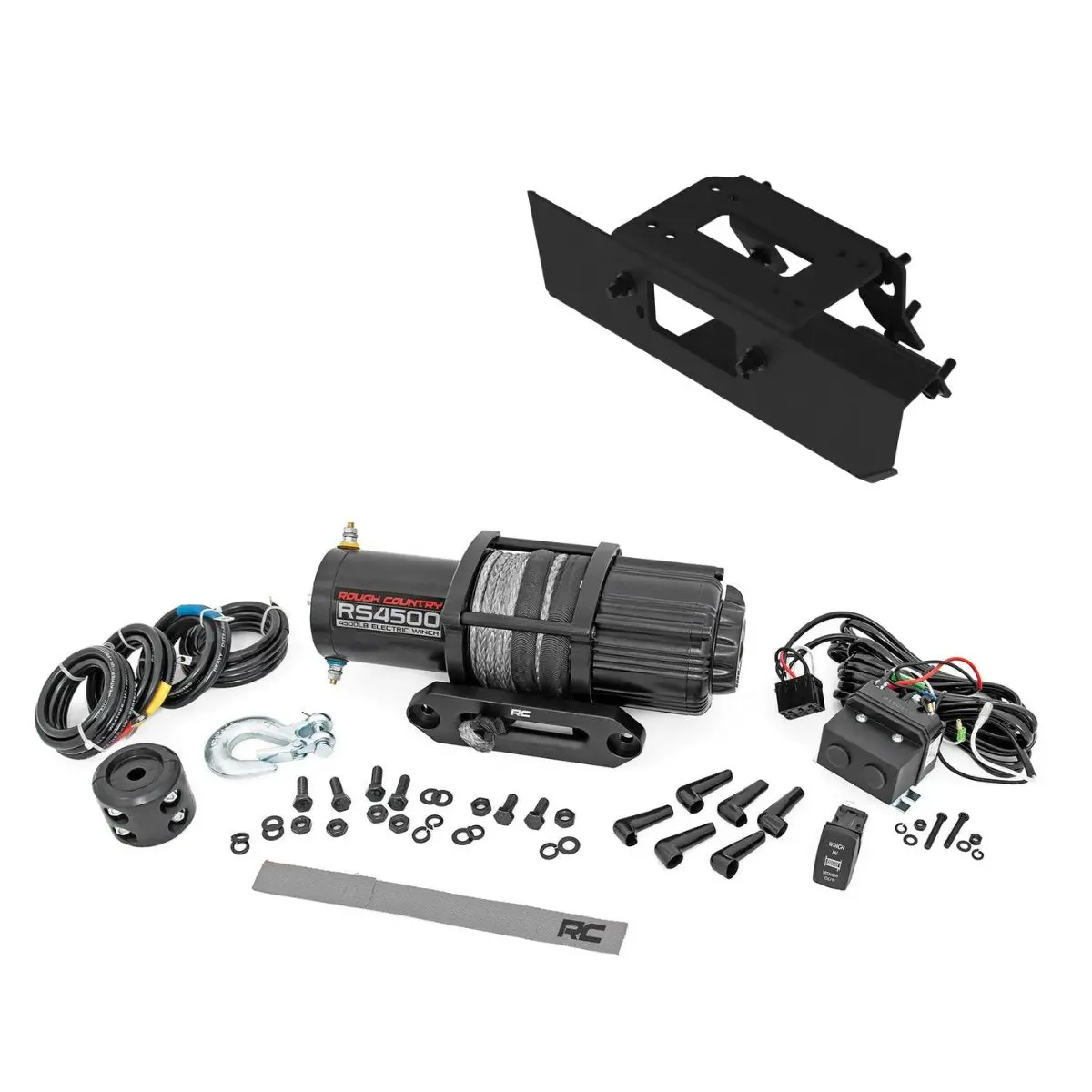 2024 Rzr Xp 1000 Winch Kit 4500Lb Rough Country Synthetic Winch With Kolpin Mount 1