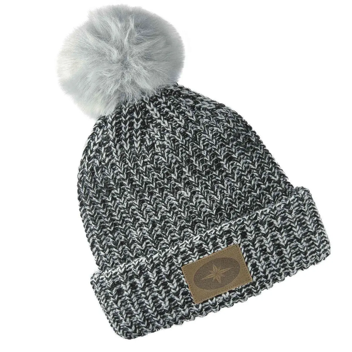 Women's Knit Pom Beanie, Black 1