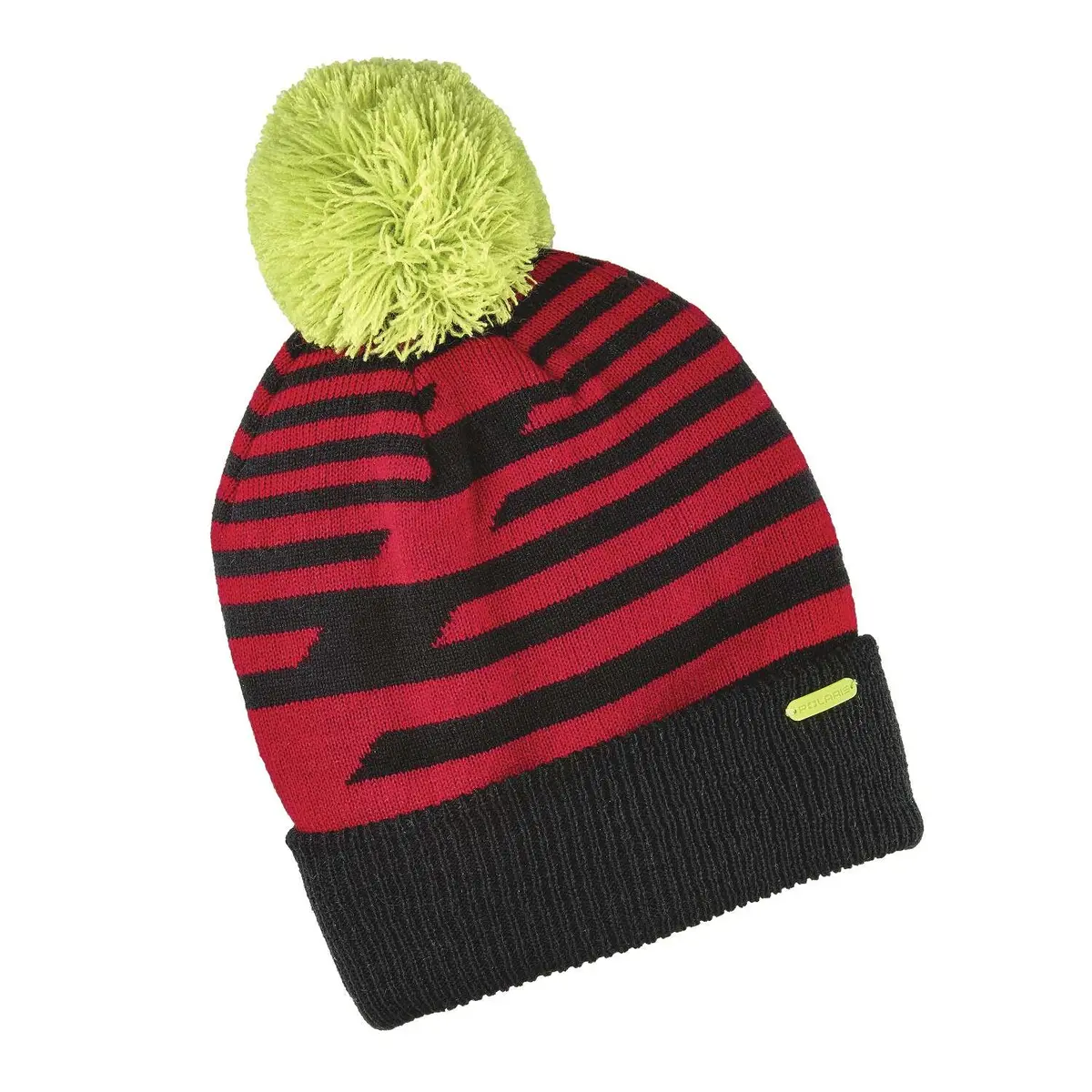 Youth Knit Pom Beanie, Red/Yellow 1