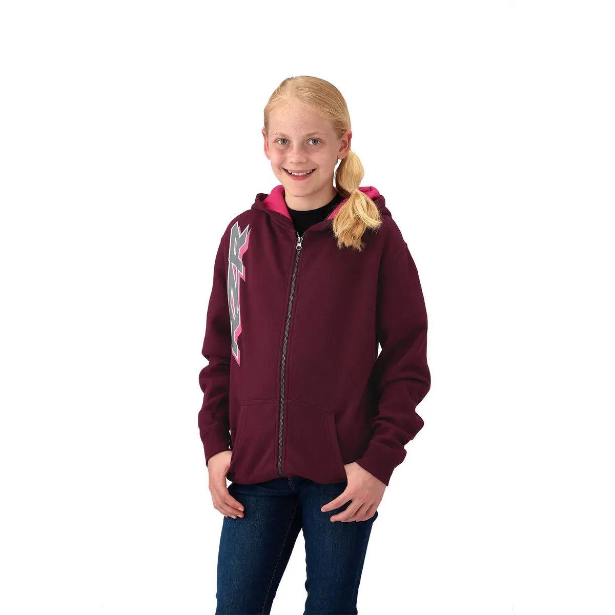 Youth Girl's Full-Zip Hoodie Sweatshirt, Berry 4