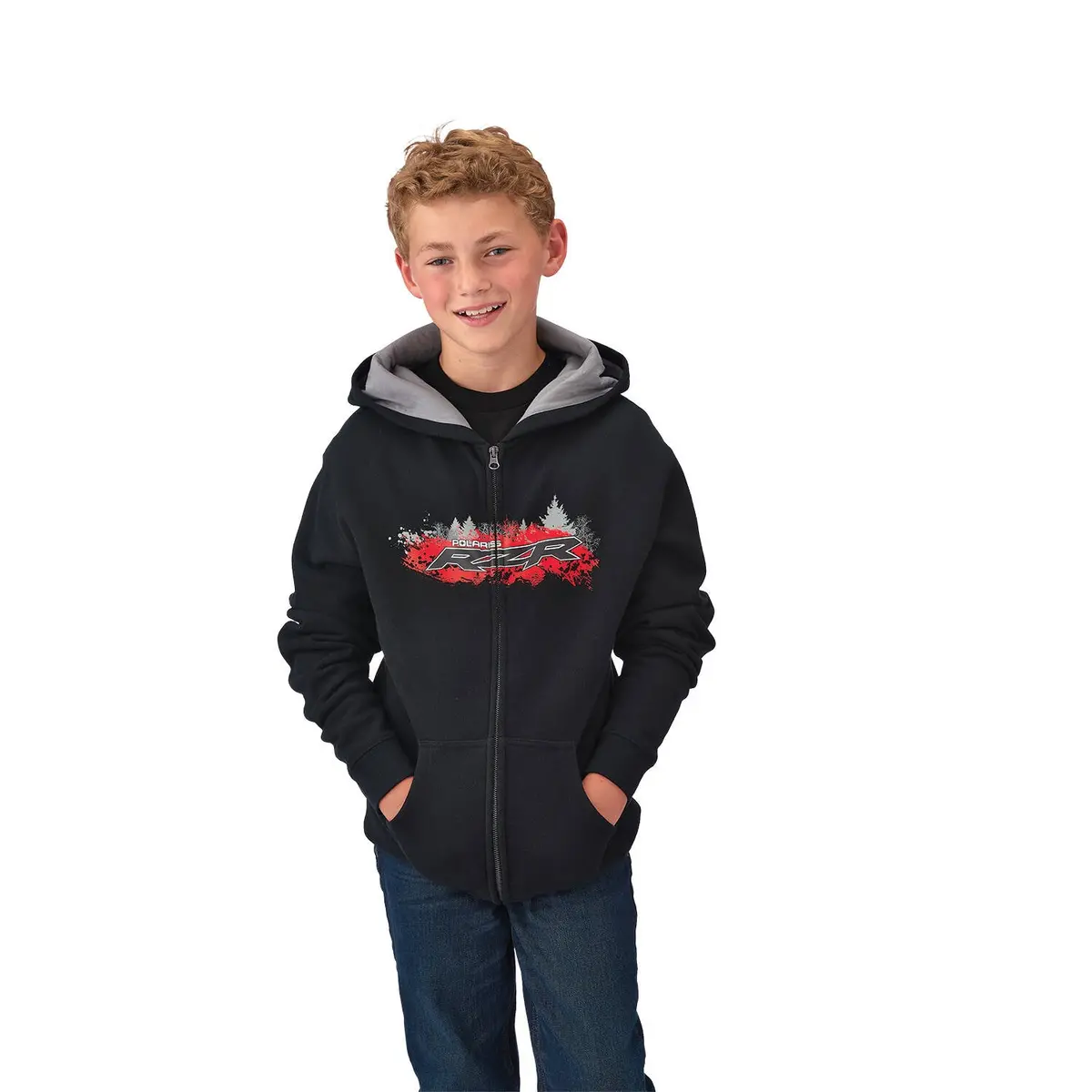 Youth Boy's Full-Zip Hoodie Sweatshirt, Black/Red 4