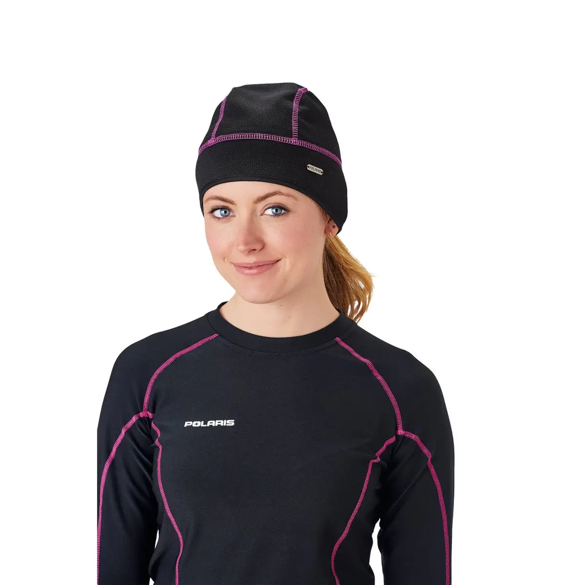 Women's Tech Mesh Beanie With Metallic Tag, Black 1