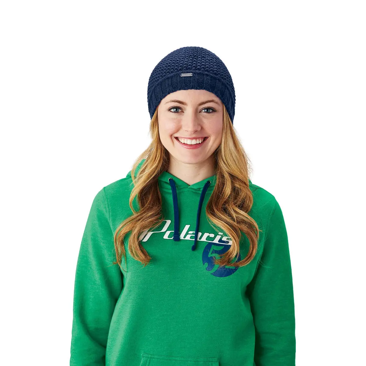 Women's Seed Stitch Beanie With Pom Pom, Navy 1