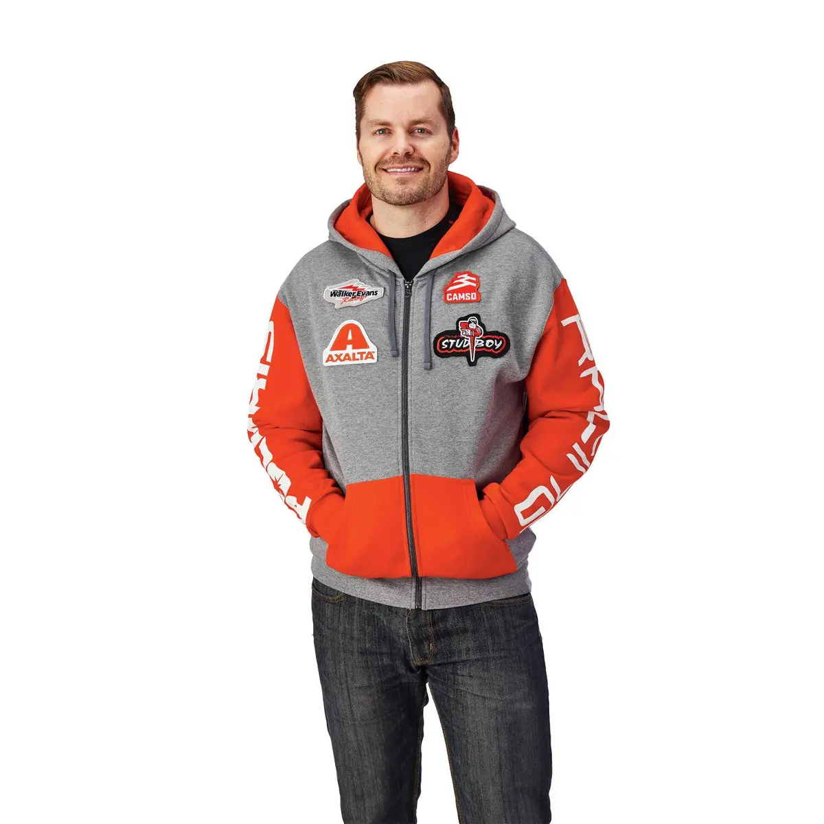 Men's Full-Zip Racing Hoodie With Logo, Gray 6