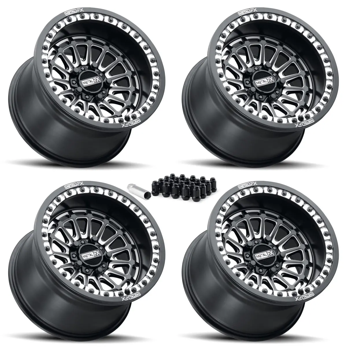 Delta R Beadlock | Satin Black Contrast Cut | Utv Wheel Kit 4
