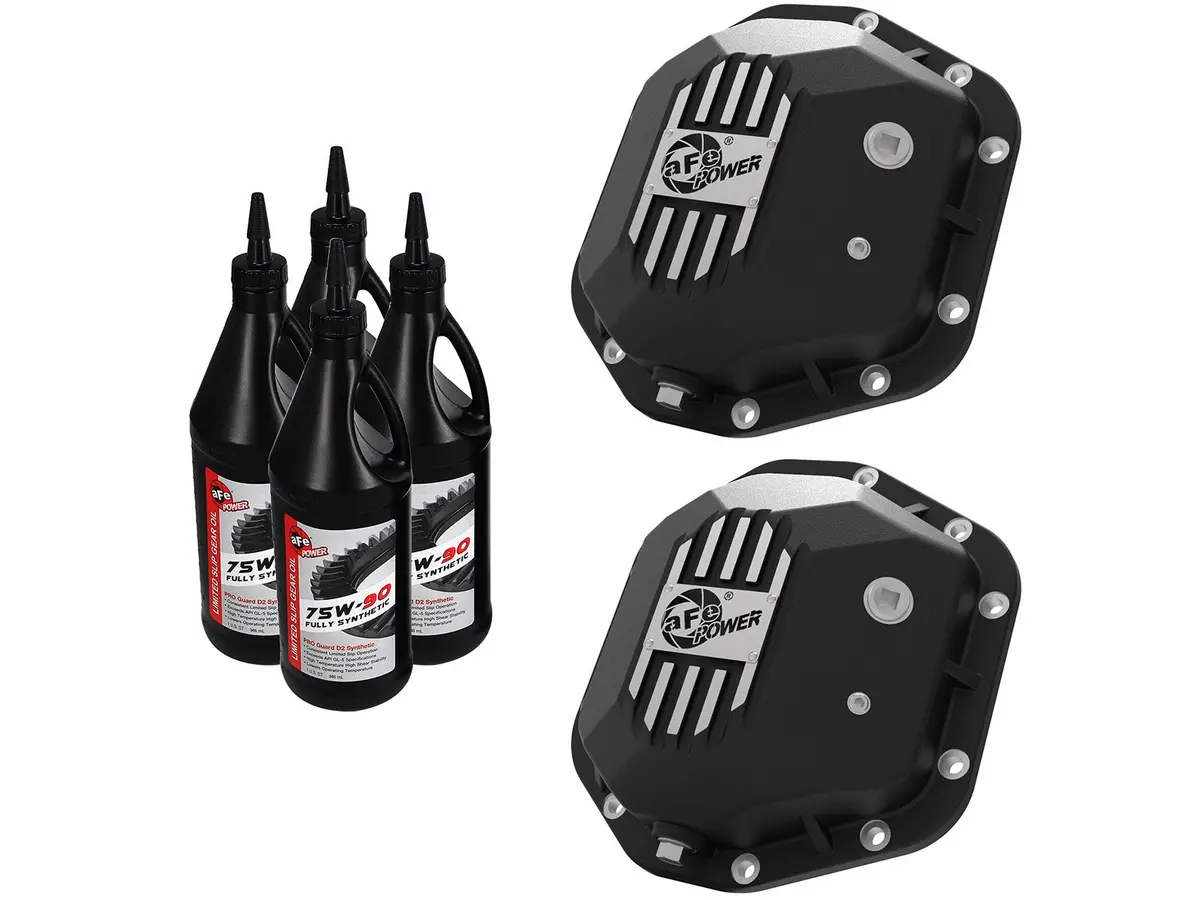Afe: Street Series Front & Rear Differential Covers Black W/ Machined Fins & Gear Oil Jeep Wrangler (Tj & Jk) 97-18 (Dana 44 & Dana 44) 1