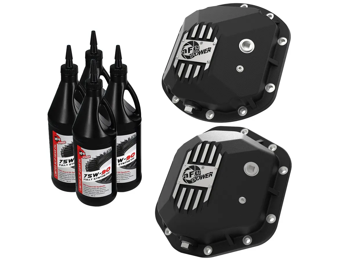 Afe: Street Series Front & Rear Differential Covers Black W/ Machined Fins & Gear Oil Jeep Wrangler (Tj & Jk) 97-18 (Dana 30 & Dana 44) 1