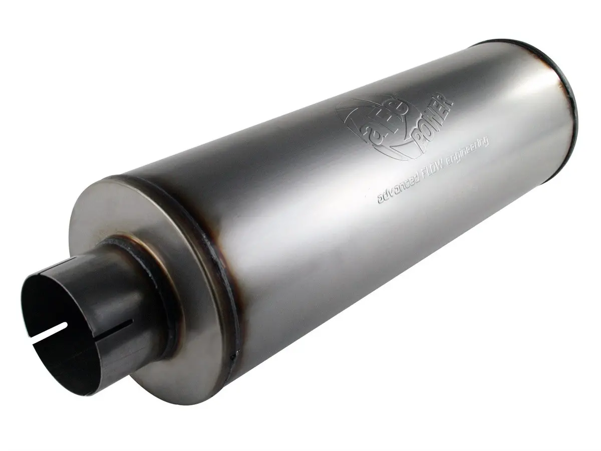 Afe: Mach Force-Xp 4" 409 Stainless Steel Muffler 4"Id Inlet/Outlet X 30" Overall Length, 8"Body Diameter 1