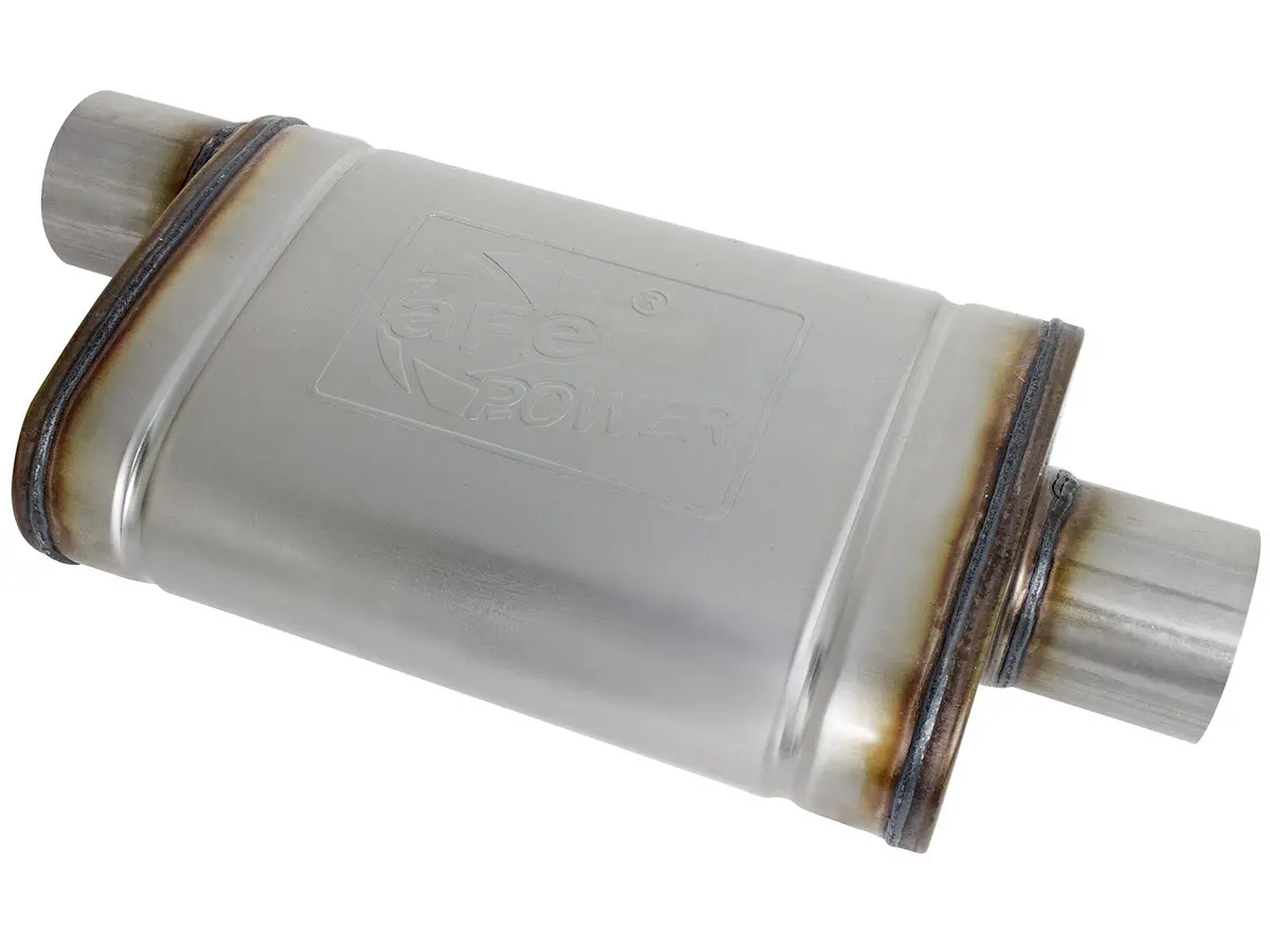 Afe: Mach Force-Xp 3" 409 Stainless Steel Muffler 	 3" Inlet/Outlet Center/Offset, 14"L X 9"W X 4"H Body 1