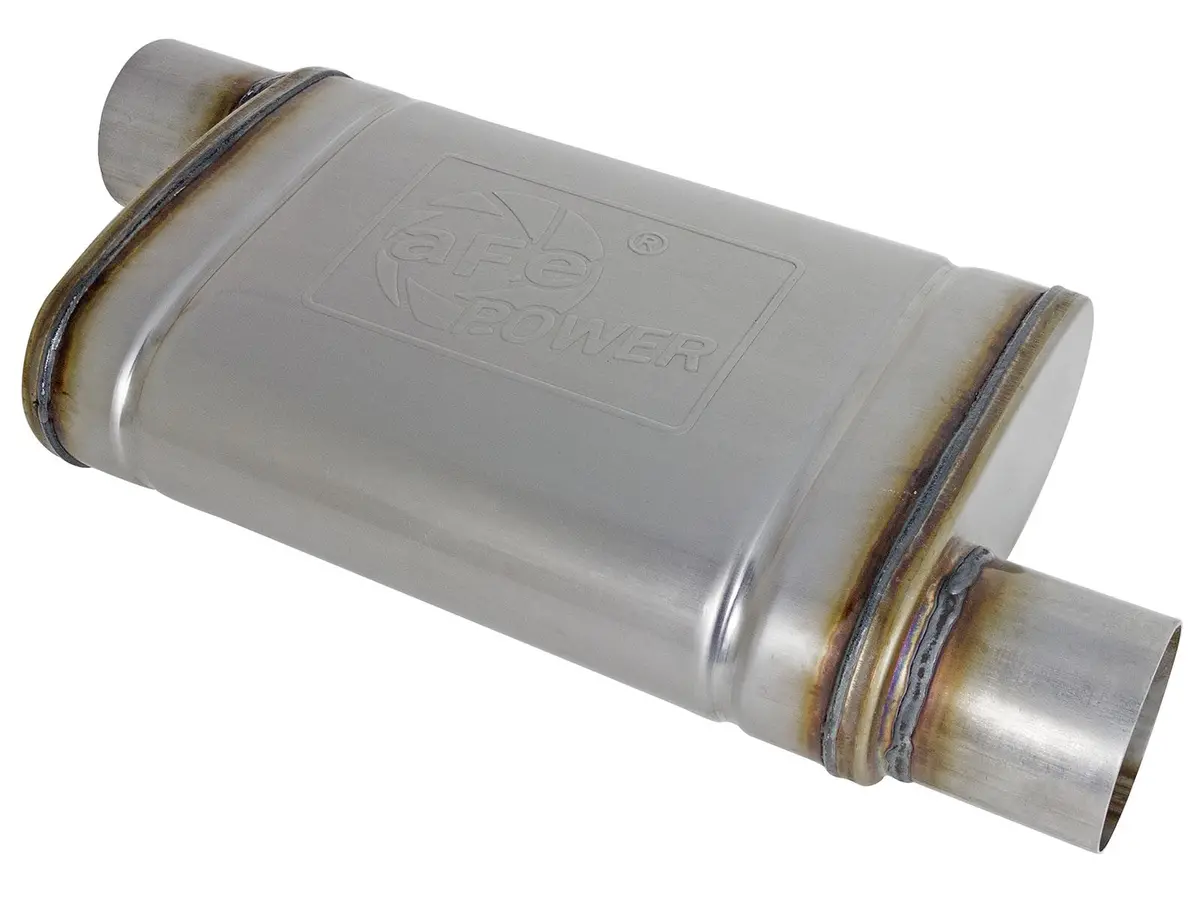 Afe: Mach Force-Xp 3" 409 Stainless Steel Muffler3" Inlet/Outlet Offset/Offset, 14"L X 9"W X 4"H Body 1