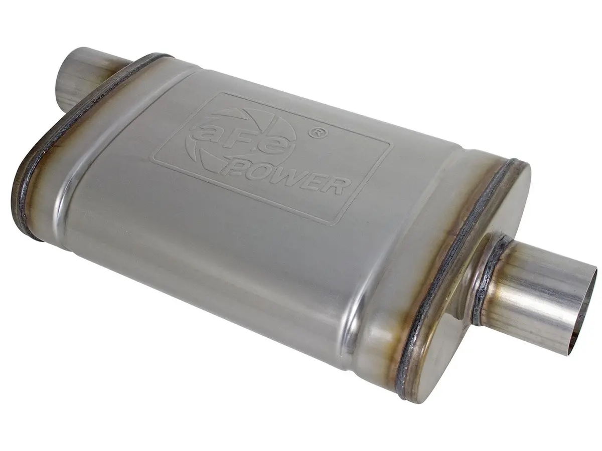 Afe: Mach Force-Xp 2-1/2" 409 Stainless Steel Muffler 2-1/2" In/Out Center/Offset, 14"L X 9"W X 4"H Body 1