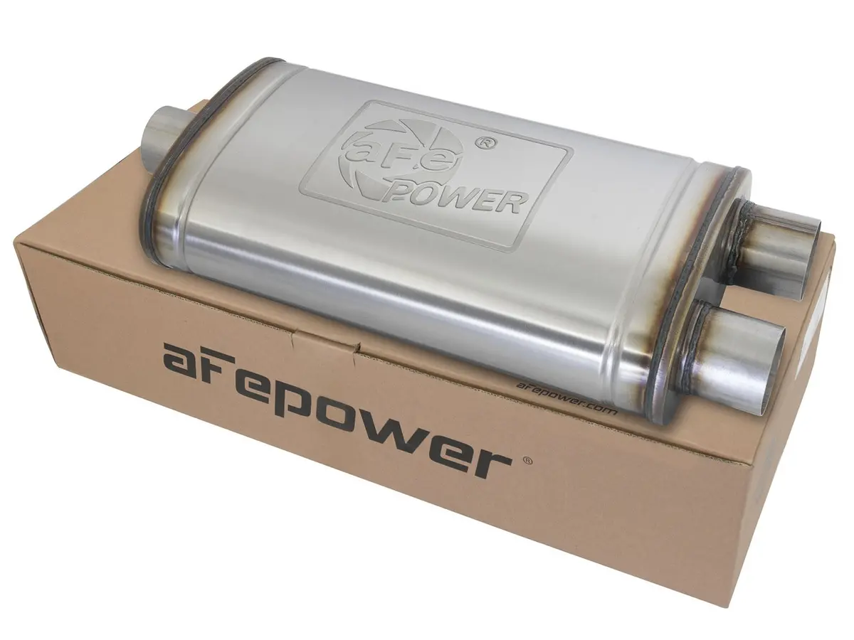 Afe: Mach Force-Xp 3" To 3" 409 Stainless Steel Muffler 3" Center Inlet /3" Offset Outlet, 22"L X 11"W X 6"H Body 1