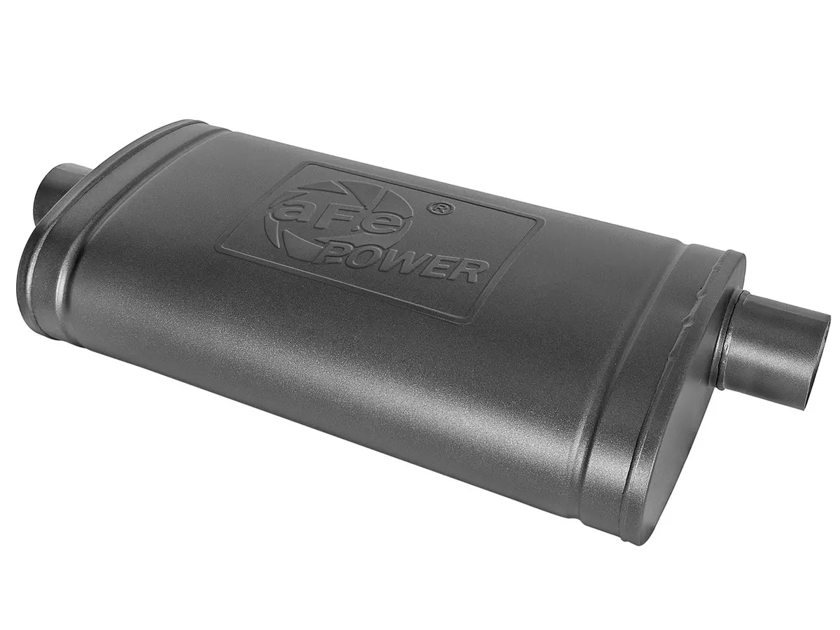 Afe: Mach Force-Xp 409 Stainless Steel Muffler 3 In/Out Center/Offset 5" X 11" X 22" Body Overall Length (Hi-Temp Metallic Black) 1