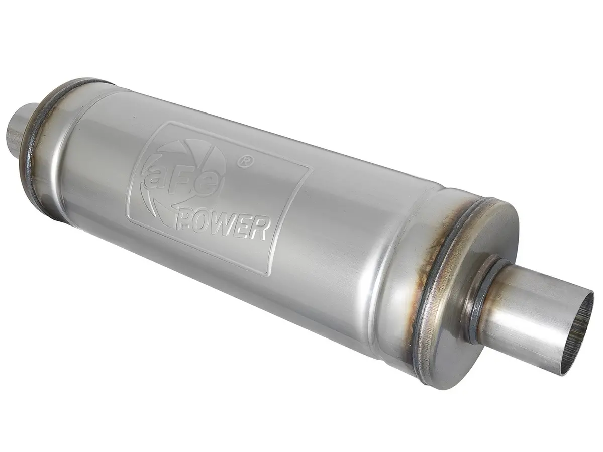 Afe: Mach Force-Xp 2-1/2" 409 Stainless Steel Muffler 2-1/2" Inlet/Outlet Center, 6" Round X 18" Body 1