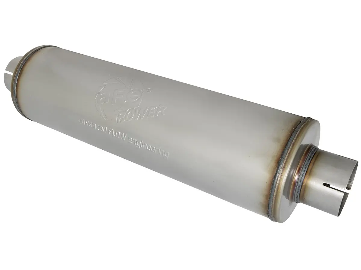 Afe: Mach Force-Xp 3-1/2" 409 Stainless Steel Muffler 3-1/2" Inlet/Outlet Center, 7" Round X 24" Body 1