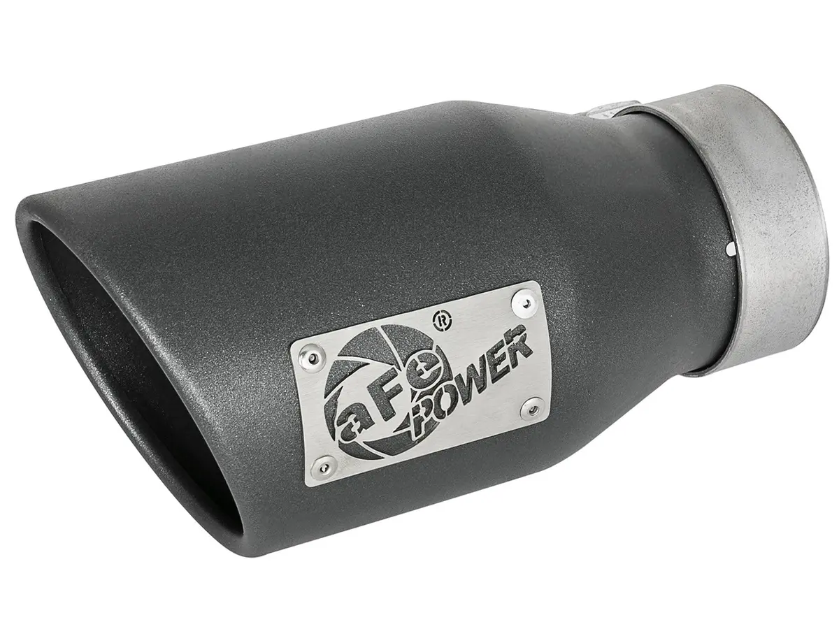 Afe: Mach Force-Xp 3" 304 Stainless Steel Exhaust Tip 3" In X 4-1/2" Out X 9" L Bolt-On Left (High Temp Metallic Black) 1