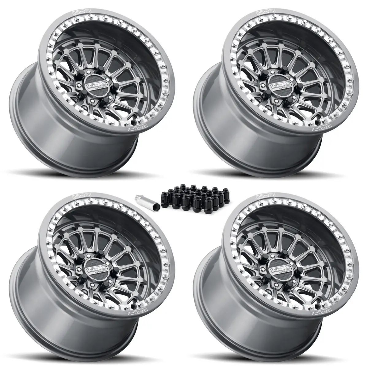 Delta R Beadlock | Gunmetal Contrast Cut | Utv Wheel Kit 4