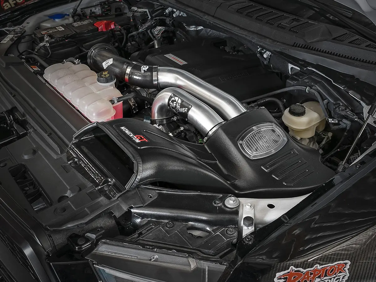 Afe: Momentum Xp 'Alpha Raptor' Cold Air Intake System - Brushed W/Pro Dry S Filter Media Ford F-150 / Raptor 17-19 V6-2.7L / 3.5L (Tt) 2