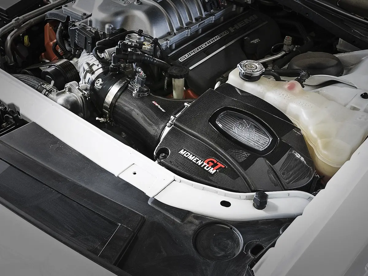 Afe: Black Series Momentum Carbon Fiber Cold Air Intake System W/Dual Filter Media Dodge Challenger/Charger Srt Hellcat 15-16 V8-6.2L (Sc) Hemi 2