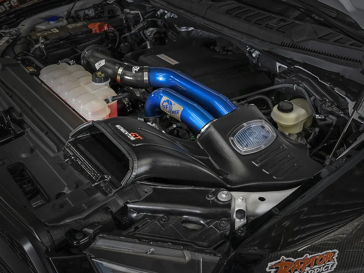 Afe: Momentum Xp 'Alpha Raptor' Cold Air Intake System - Blue W/Pro 5R Filter Media Ford F-150 / Raptor 17-19 V6-2.7L / 3.5L (Tt) 2