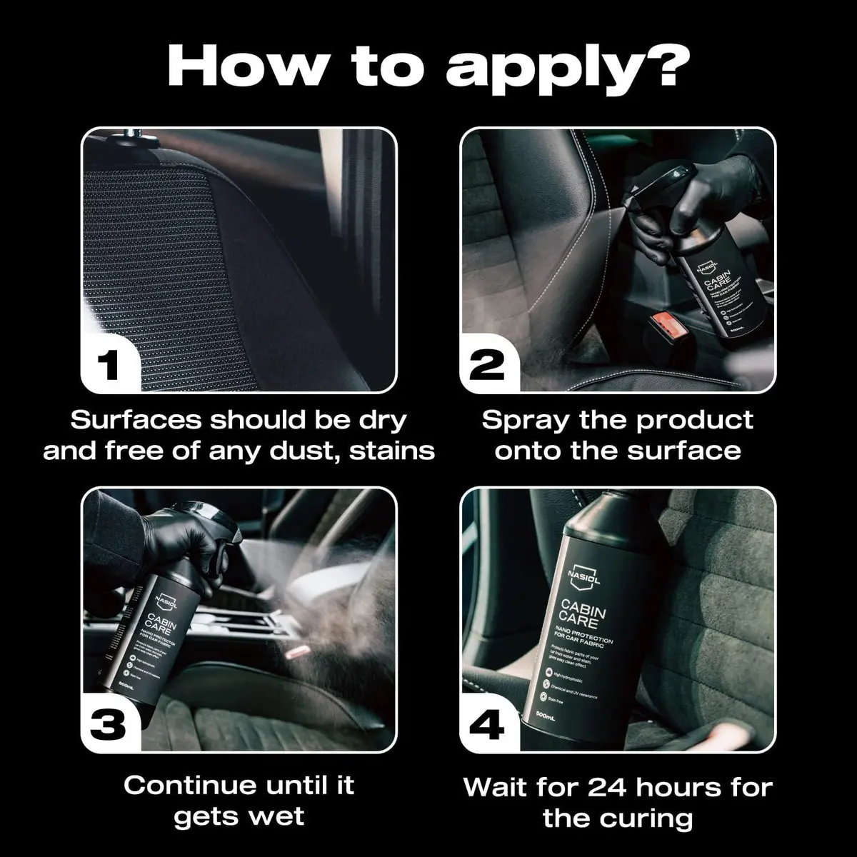 Nasiol Cabincare Fabric Interior Protectant For Automotive Upholstery & Carpet Long-Lasting Hydrophobic Protection For Seats, Carpets & Convertible Tops 2
