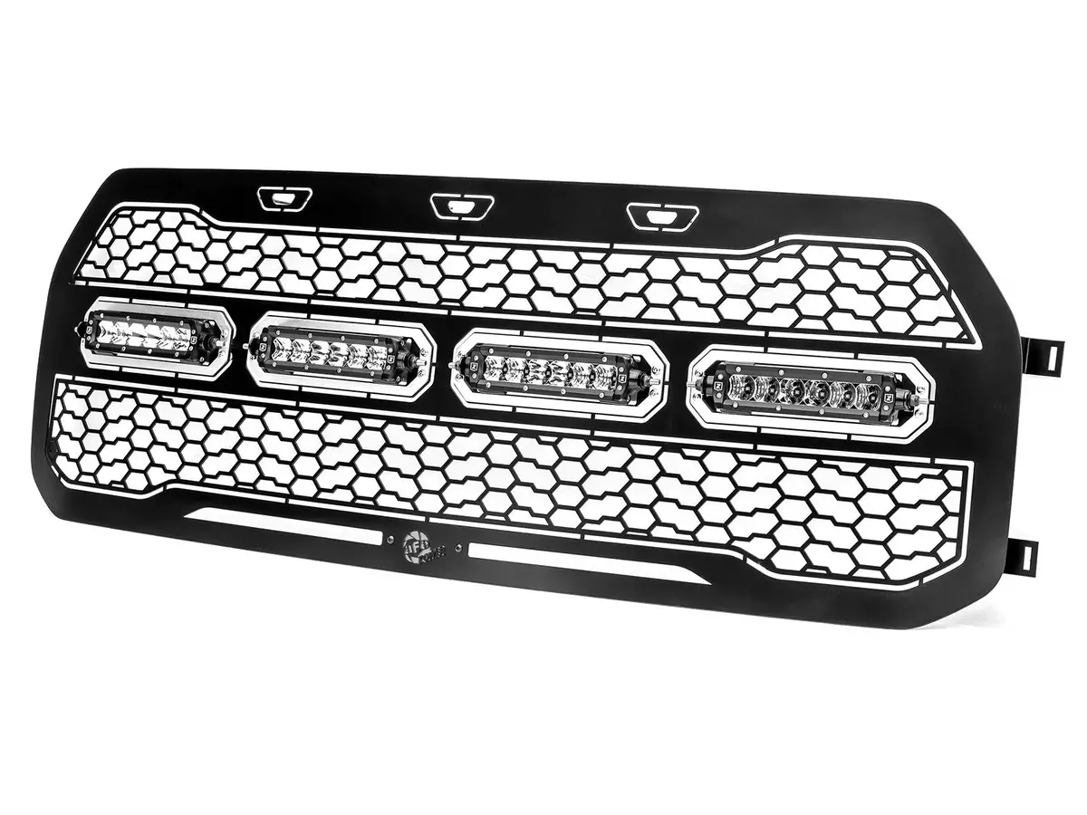 Afe: Scorpion Complete Replacement Grille Tread Design Black W/ Led Lights - Ford F-150 Raptor 17-20 Without Camera 1