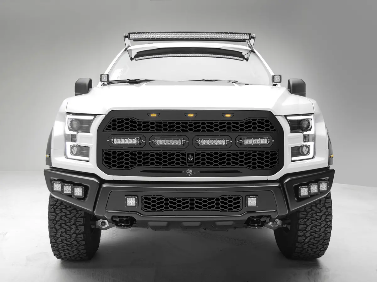 Afe: Scorpion Complete Replacement Grille Tread Design Black W/ Led Lights - Ford F-150 Raptor 17-20 W/Camera 2