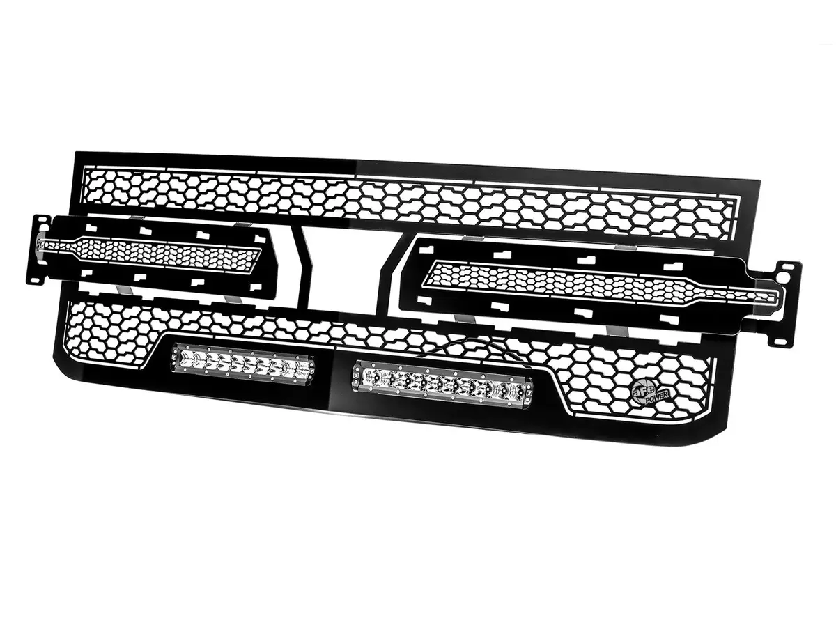 Afe: Scorpion Complete Replacement Grille Tread Design Black W/ Led Lights - '19-20 Chevrolet Silverado 1500 1