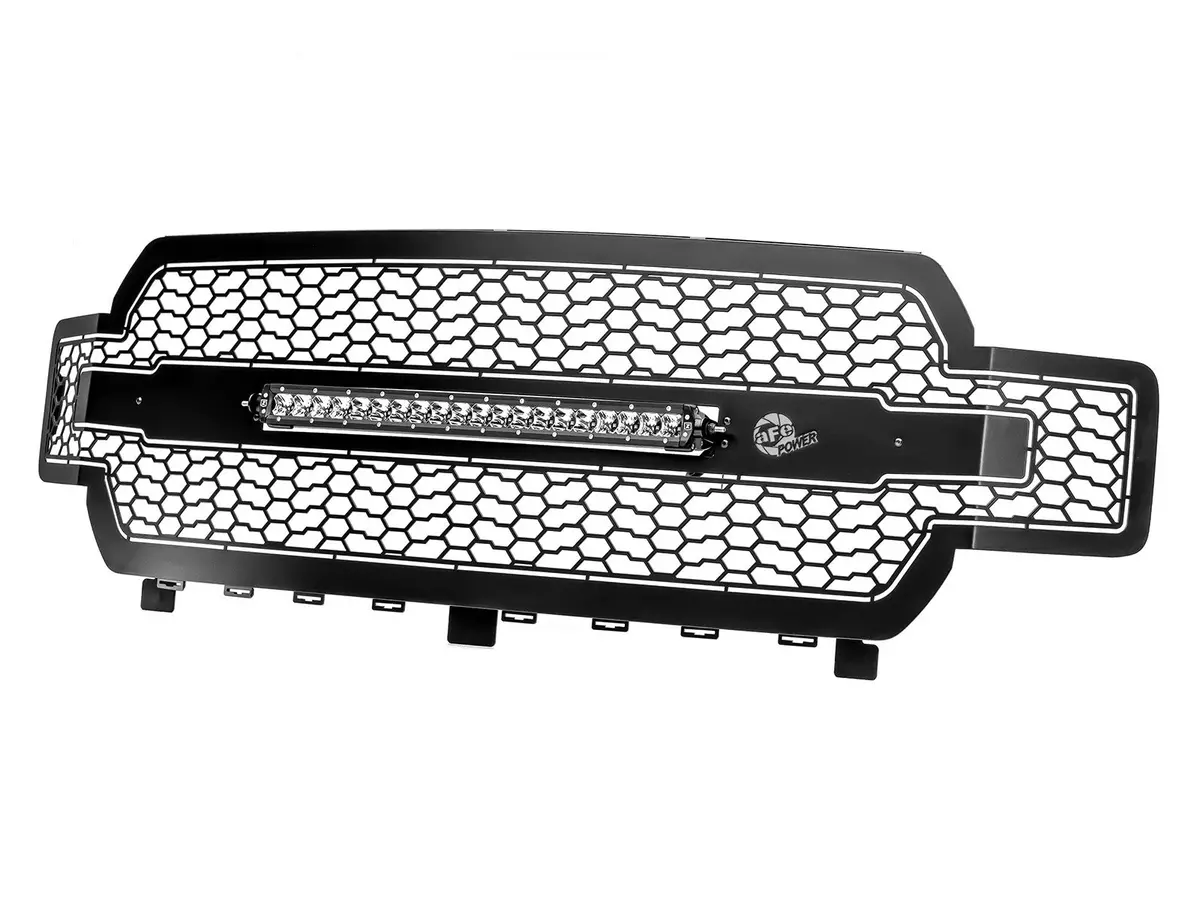 Afe: Scorpion Complete Replacement Grille Tread Design Black W/ Led Lights - Ford F-150 18-20 1