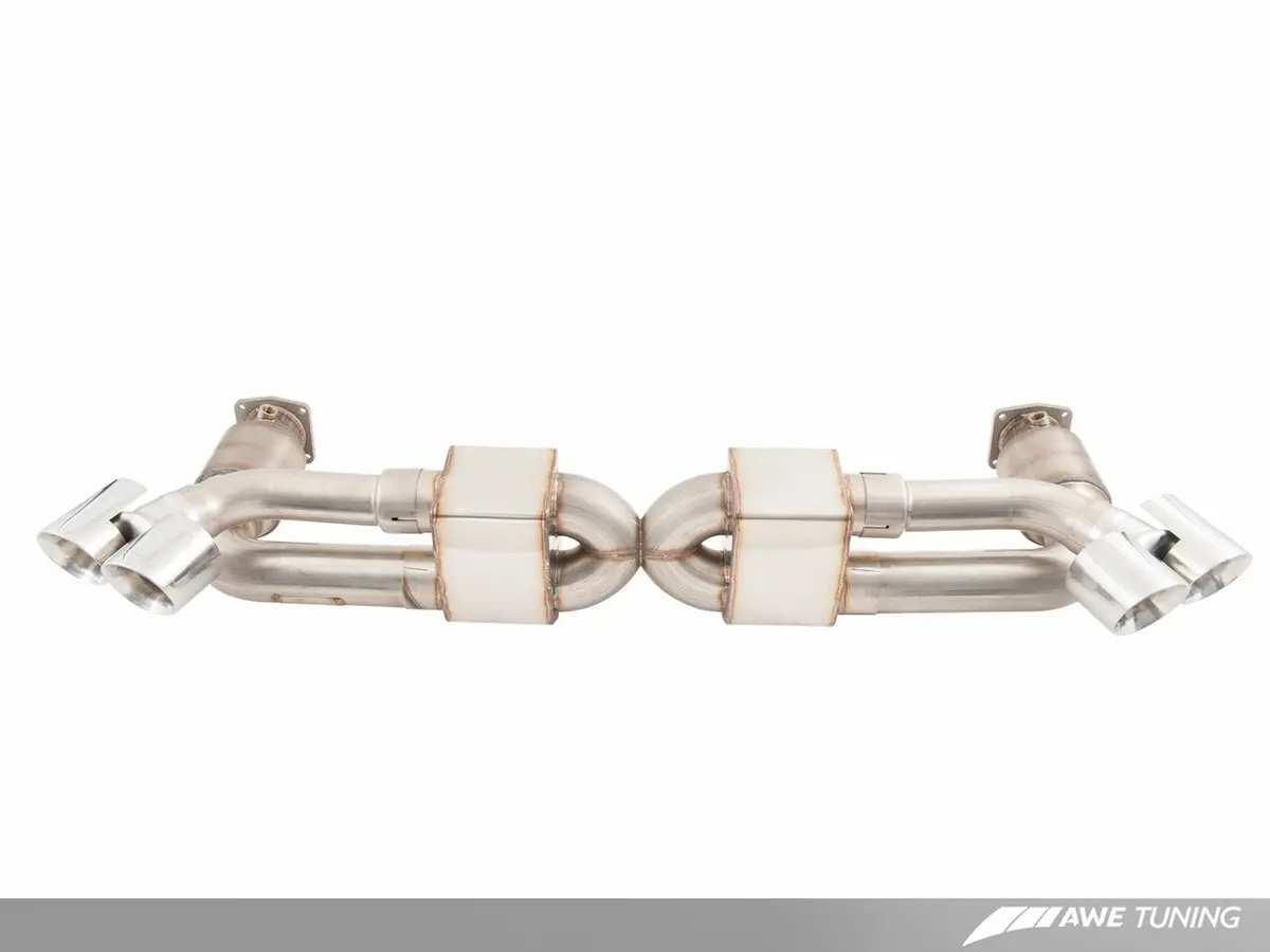 Awe: 2014-2019 Porsche 991 Turbo Performance Exhaust And High-Flow Cat Sections W/Chrome Silver Rsr Tips 1