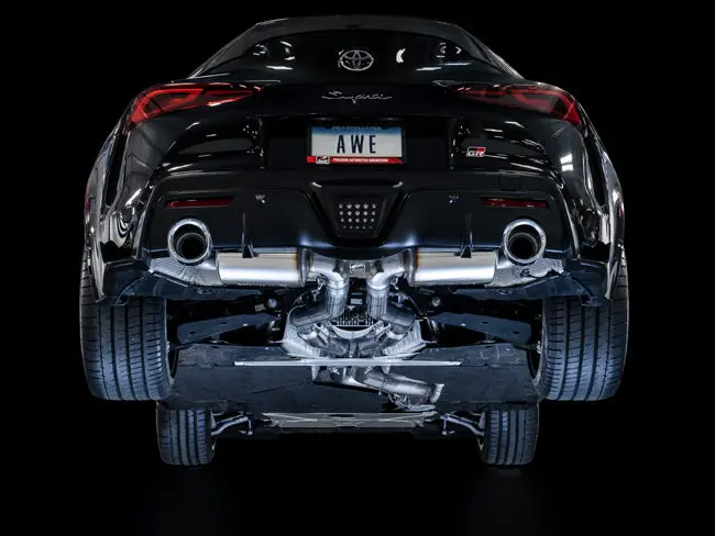 Awe: 2020-21 Toyota Supra A90 - Non-Resonated Touring Edition Exhaust (5" Chrome Silver Tips) 1