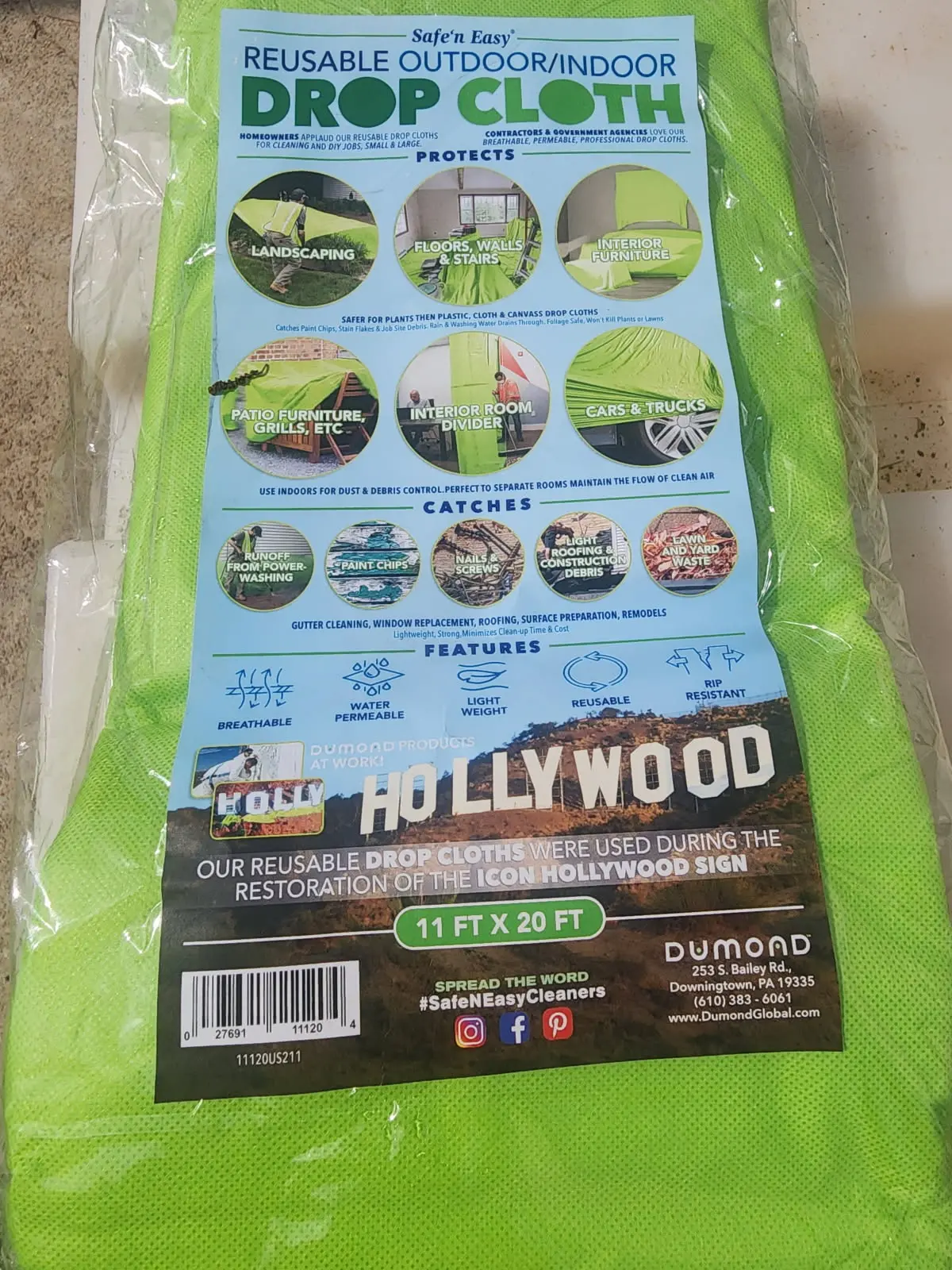 Safe N Easy - Reusable Outdoor/Indoor Dropcloth- 11'X20' (7084) 1