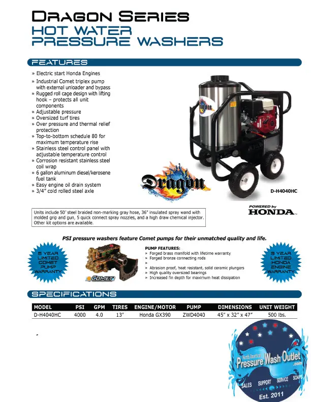 Dragon Series 4 Gpm  Hot Water Pressure Washer (7485) 1