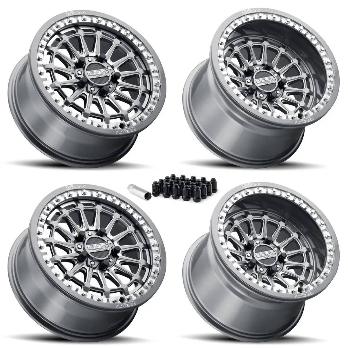 Delta R Beadlock | Gunmetal Contrast Cut | Utv Wheel Kit 1