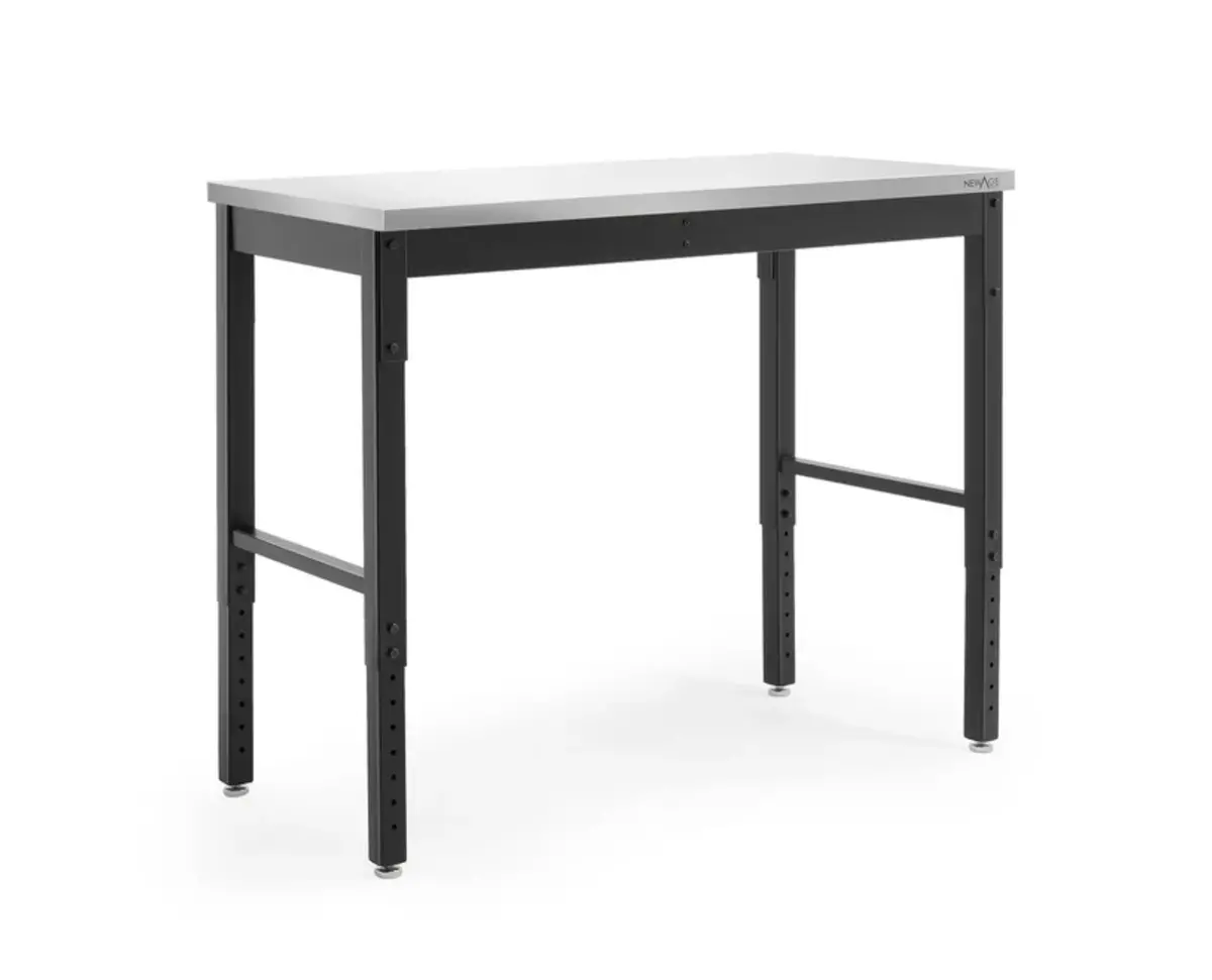 Newage Pro Series Adjustable Height Workbench – 48" Black Frame With Stainless Steel Worktop 1