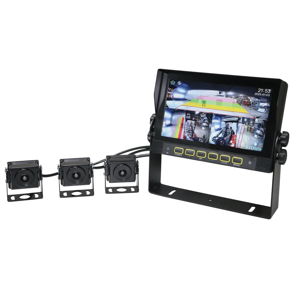 Tri-View 3-Way Wired Ai Reverse Assist Forklift Camera System 1