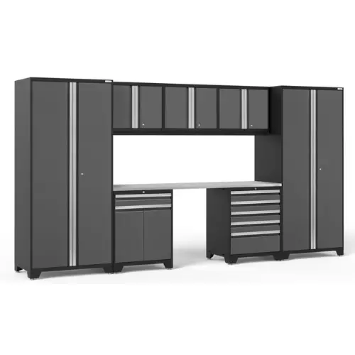 Newage Pro Series 8 Piece Cabinet Set With Wall, Tool Drawer, Multi-Function Cabinet, Lockers And 84 In. Worktop 1