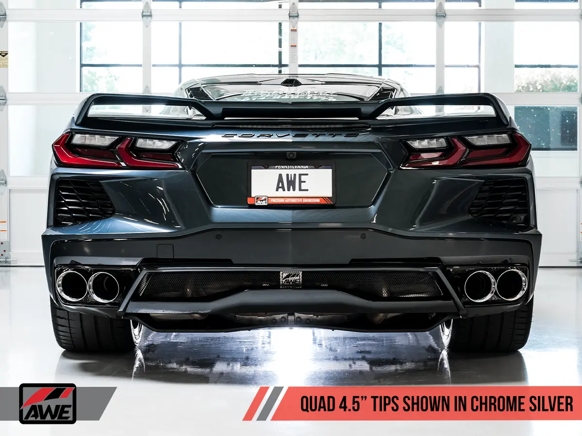 Awe: 2020-21 Chevrolet Corvette 6.2L C8 - Touring Edition Exhaust (Quad Chrome Silver Tips) 2