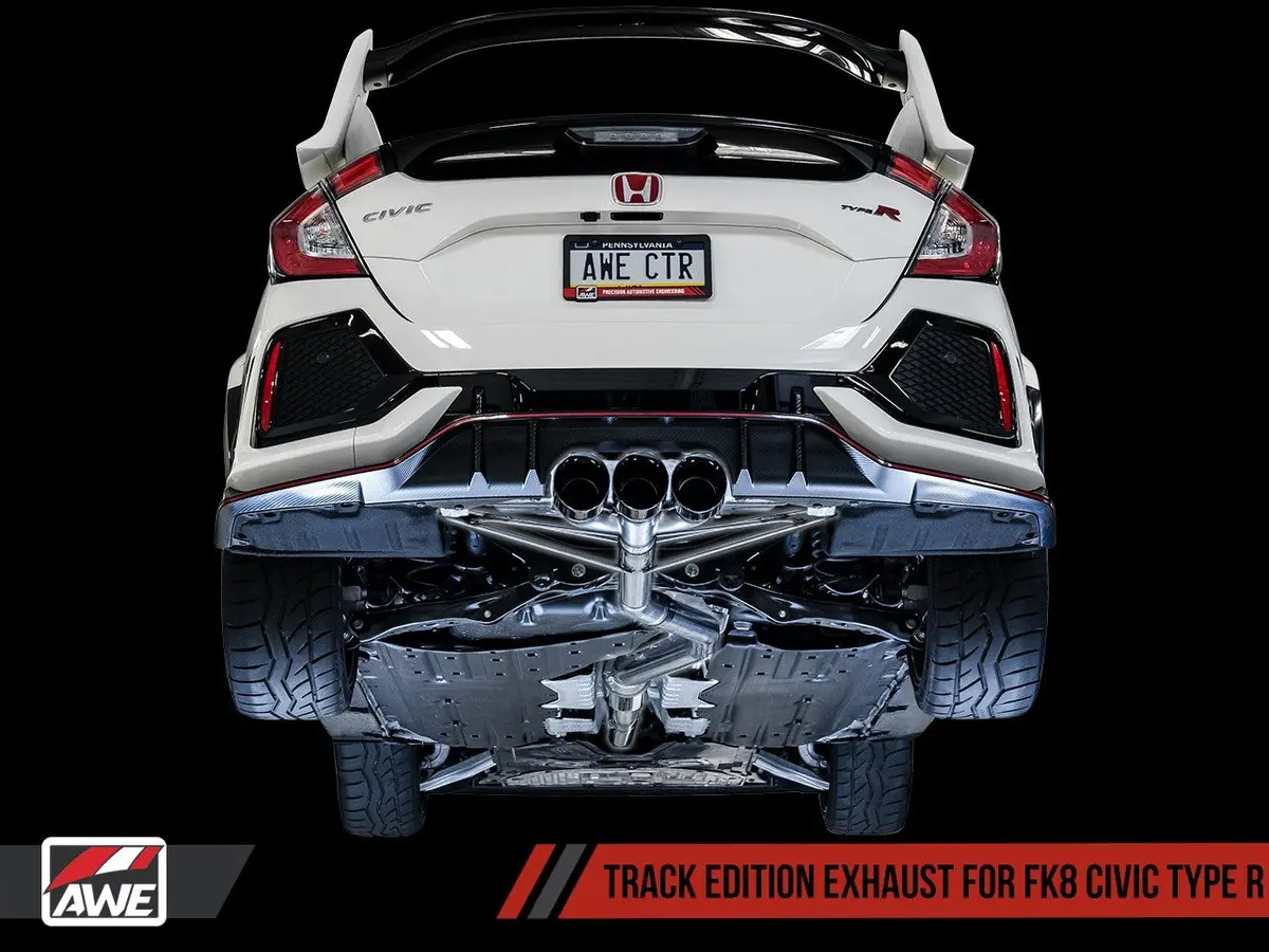 Awe: 2017-2019 Honda Civic Type - Track Edition Exhaust W/ Front Pipe Triple Chrome Silver Tips 1