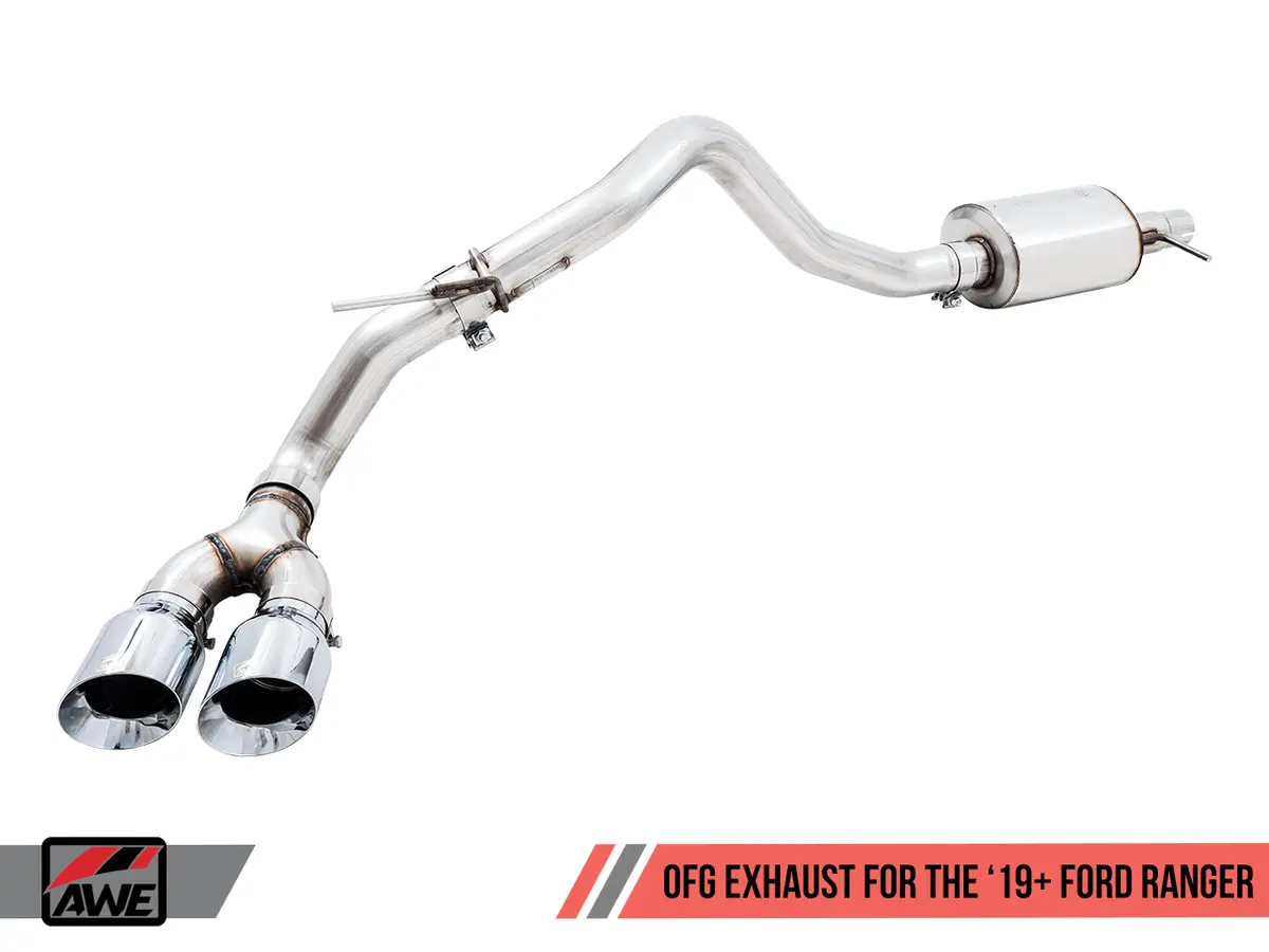 Awe: 2019-21 Ford Ranger - 0Fg Exhaust W/ Bashguard (Dual Diamond Black Tips) 1