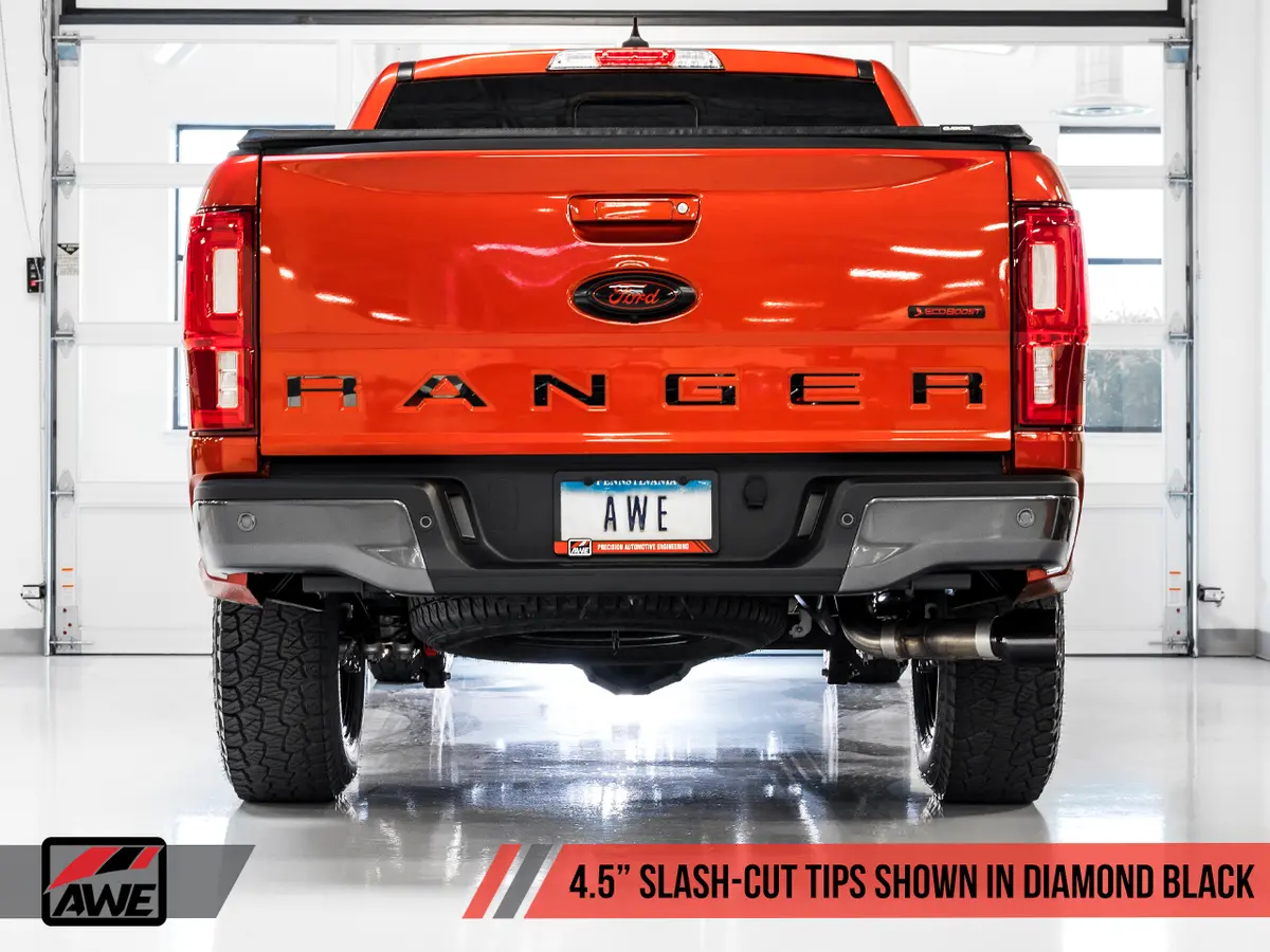 Awe: 2019-21 Ford Ranger - 0Fg Exhaust W/ Bashguard (Dual Diamond Black Tips) 2