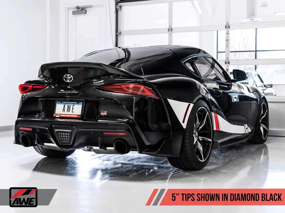 Awe: 2020-21 Toyota Supra A90 - Non-Resonated Touring Edition Exhaust (5" Diamond Black Tips) 1
