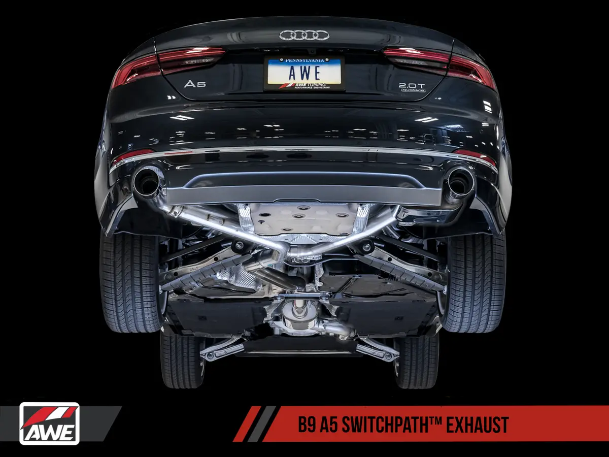 Awe: 2018-21 Audi A5 2.0L - Switchpath Exhaust Dual Outlet (Diamond Black Tips Includes Dp / Switchpath Remote) 2