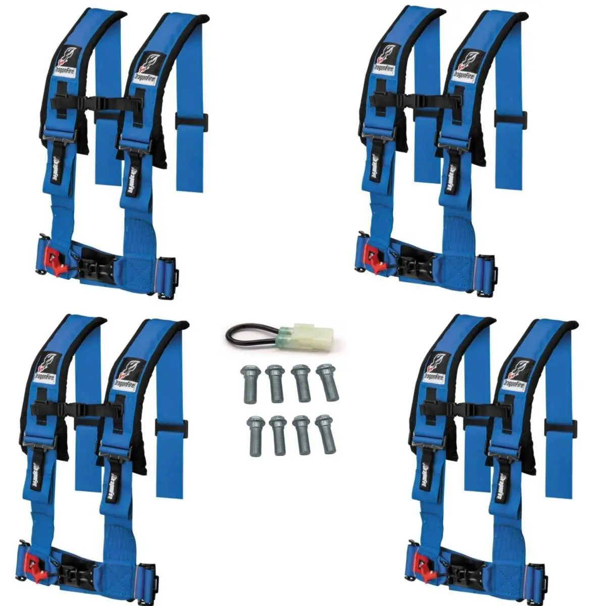 Dragonfire Racing 4-Point Harness 3" Set Of 4 With Free Override Plug **Special** 12