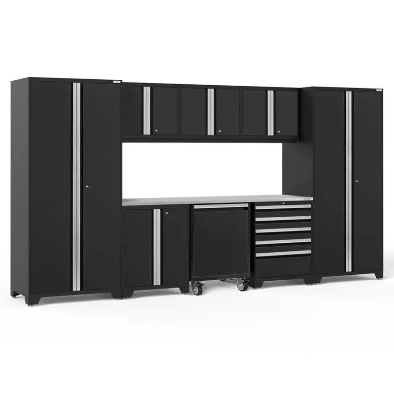 Newage Pro Series 9 Piece Cabinet Set With Wall, Base, Tool Drawer, Multi-Function Cabinet, Lockers, And 84 In. Worktop 8