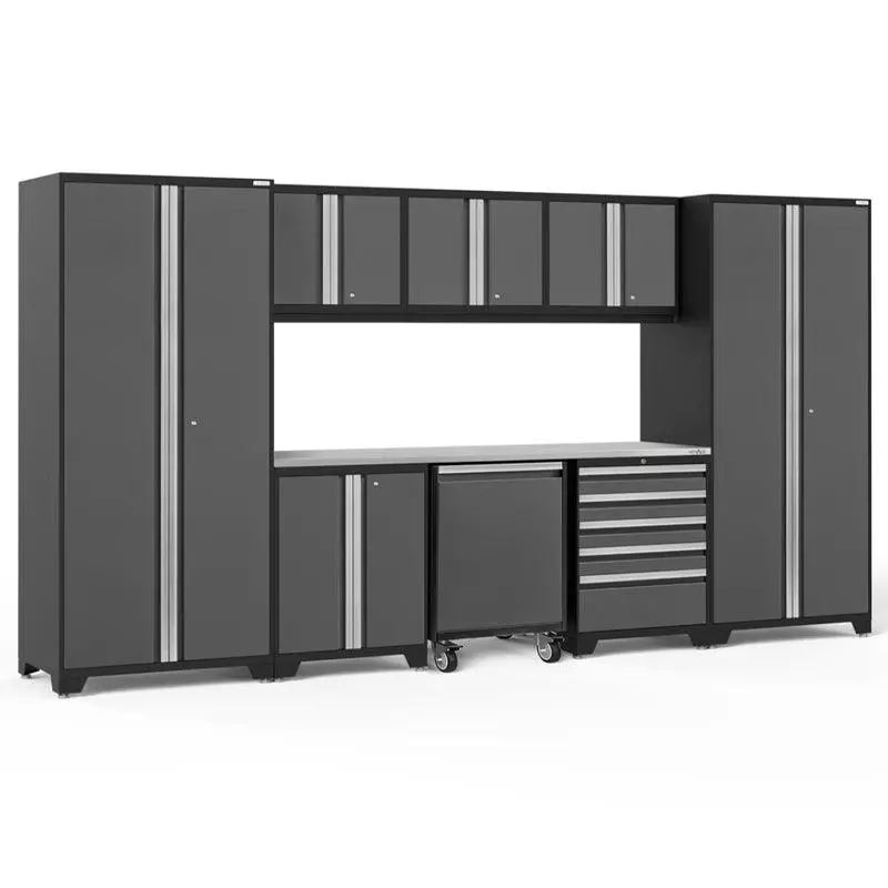 Newage Pro Series 9 Piece Cabinet Set With Wall, Base, Tool Drawer, Multi-Function Cabinet, Lockers, And 84 In. Worktop 2