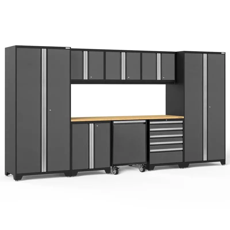 Newage Pro Series 9 Piece Cabinet Set With Wall, Base, Tool Drawer, Multi-Function Cabinet, Lockers, And 84 In. Worktop 2