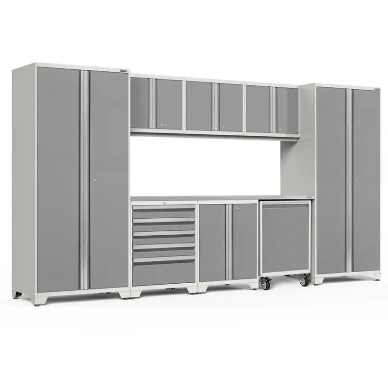 Newage Pro Series 9 Piece Cabinet Set With Wall, Base, Tool Drawer, Multi-Function Cabinet, Lockers, And 84 In. Worktop 6